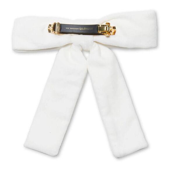 Lele Sadoughi Velvet Bow Barrette White Gold Logo NWT - Picture 3 of 10